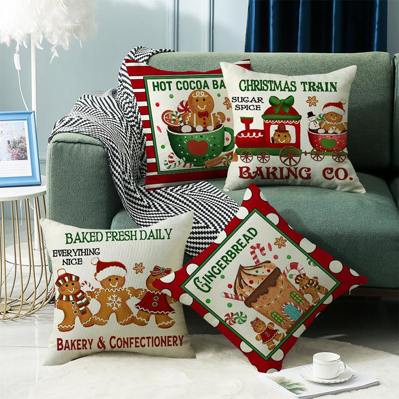 New Style Pillow Case Christmas Gingerbread Man Print Sofa Living Room Pillow Case Home Cushion