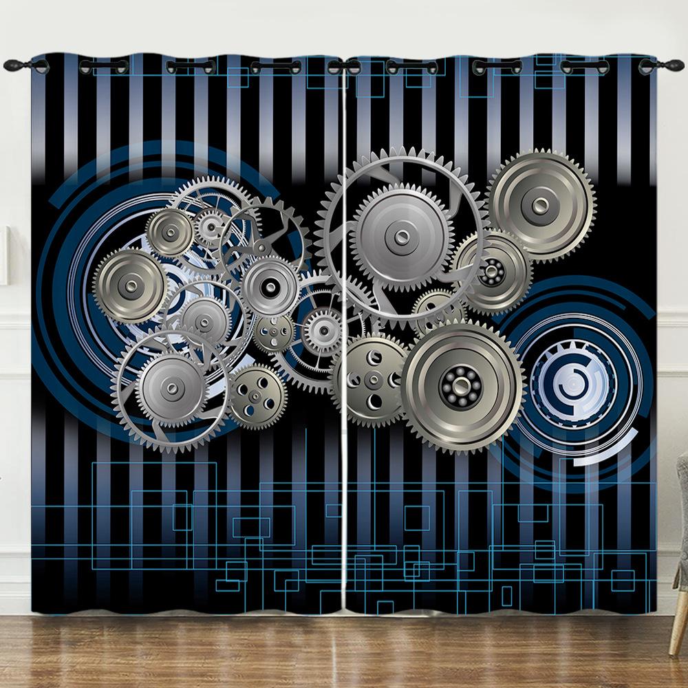 Industrial Wind Machinery Gear Rotation 3D Digital Printing Curtain Blackout Punching Can Be