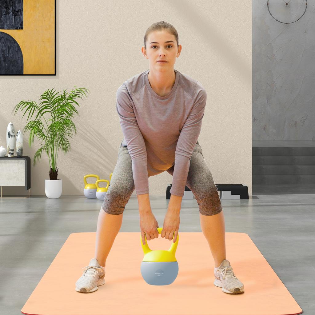 8KG Soft Kettlebell, Kettlebell with Non-Slip Handle for Home Gym, Weight Lifting, Strength Training, Yellow/Grey