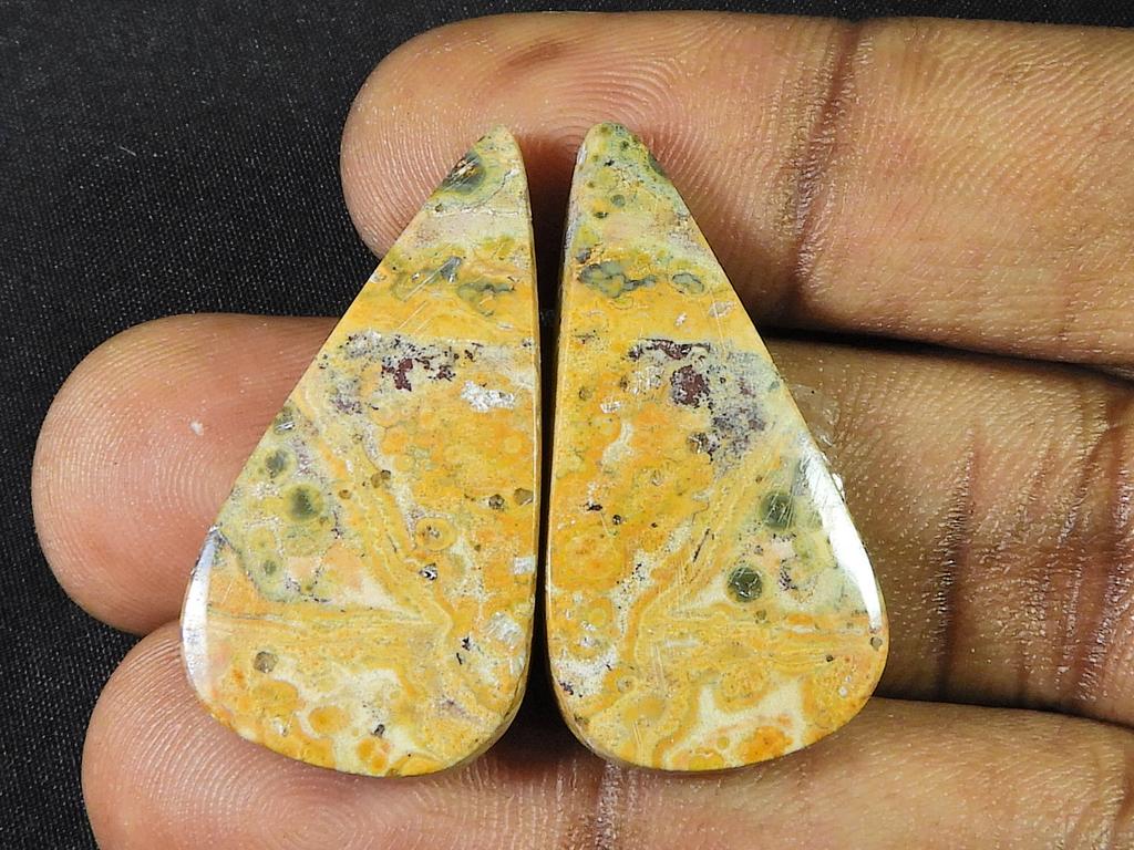 36 ct. Naturlig Leopardhud Jaspis Matchet Par Håndlagde Edelstener 33X16X05 MM SK-809