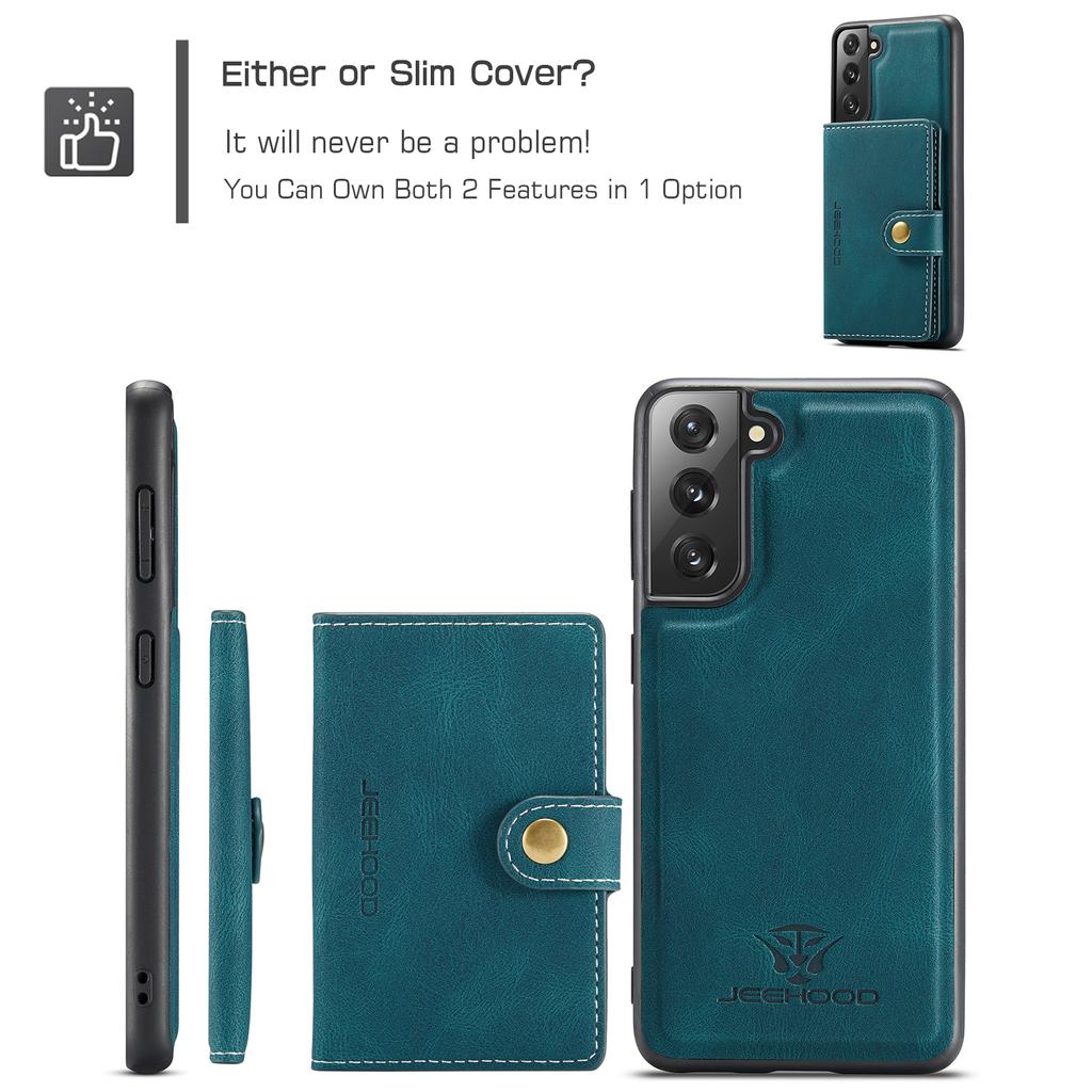 For Samsung Galaxy S22+ 5G Case JEEHOOD J01 Retro Leather Phone Back Cover with Detachable Magnetic Card Holder