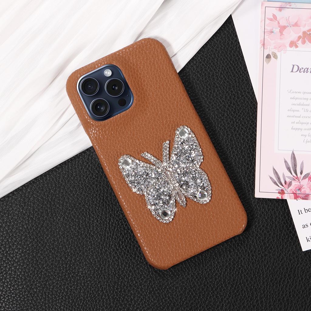 Faux Leather Diamond Butterfly Pattern Phone Case For IPhone16 15 14 13 12 11Pro Pro Max Plus XS Max7 8 Series Drop-proof Case