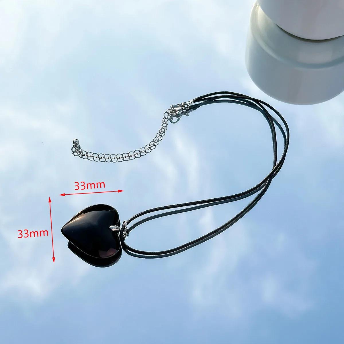 

Винтажное колье с большим сердцем, Y2K, красное сердце, женская веревочная цепочка, подарок для девушки, готические ювелирные аксессуары Black