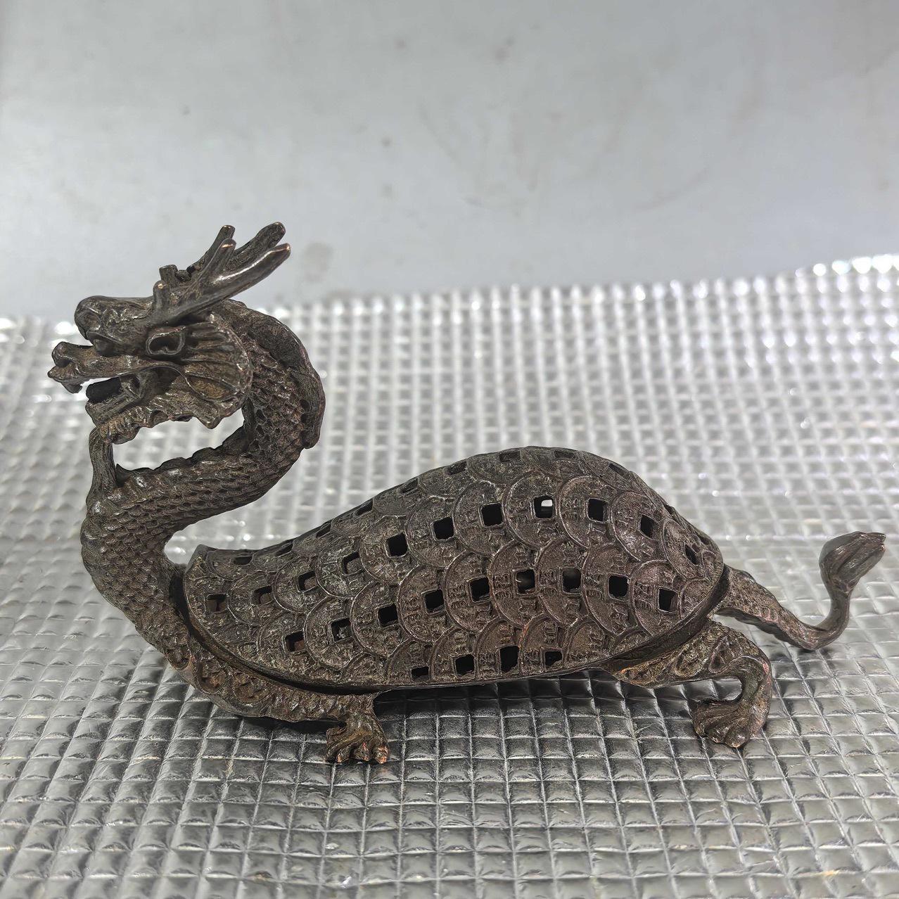 Antique Bronze Dragon Turtle Incense Burner - Alloy Figurine Handicraft Collection Dragon Turtle