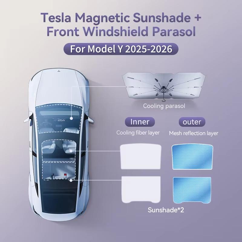 YZ For Tesla 2025 2026  Model Y Juniper Starship Blue ice Sun Shades Honeycomb magnetic Sunshade Glass Screen Front Rear Sunroof
