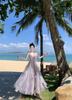 1011 holiday style dress 1011 spring new design tube top long dress purple mesh skirt