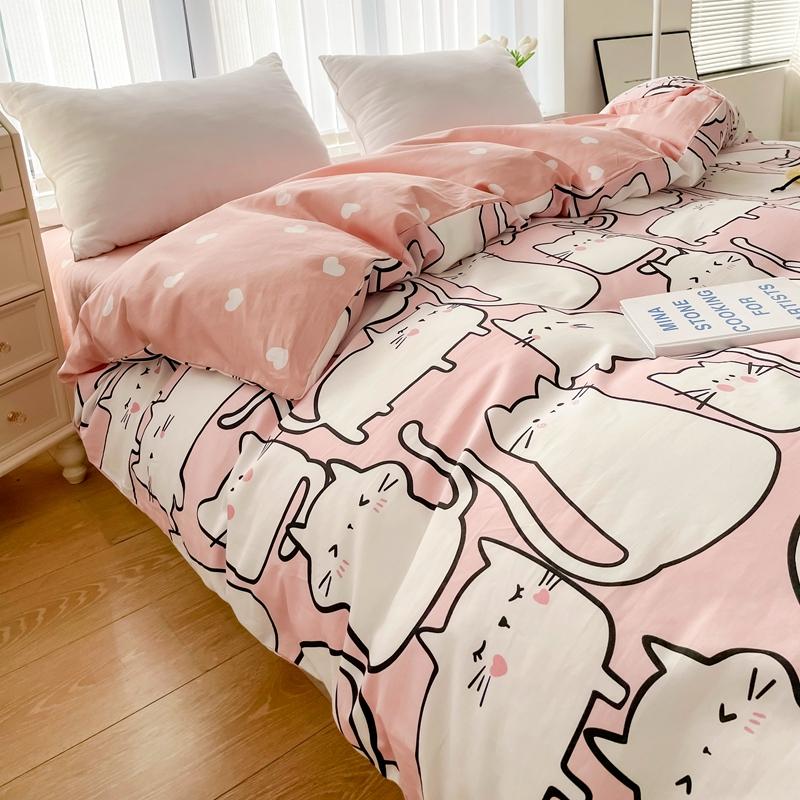 1Pc Cartoon White Cat Pattern Duvet Cover 100% Cotton Comfortable Skin-friendly Comforter Cover for Kids Girls Bedroom Decor