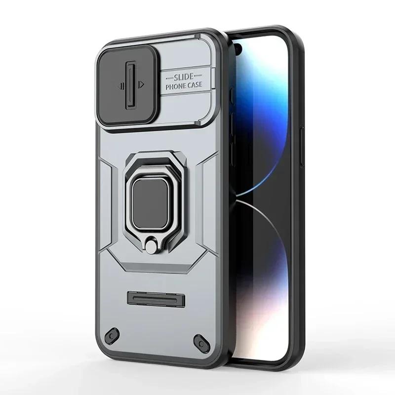 Shockproof Armor Phone Case For iPhone 16 15 14 Plus 13 Pro Max Ring Holder Camera Lens Protect Back Cover Coque Capa