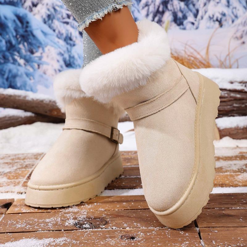 Fashion Winter New Snow Boots Women's Fashion Round Toe Suede Plus Wool Platform Anti-slip Wear-resistant Short-thigh Boots