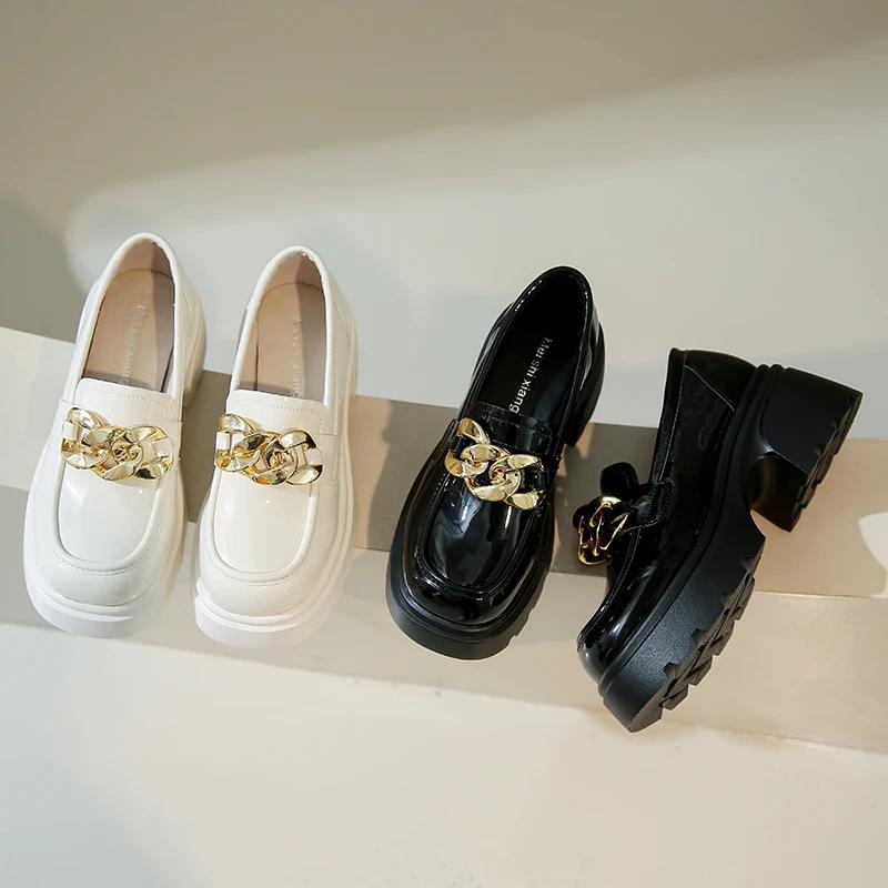 Fashion Women's Shoes 2024 Autumn New Fashion Round Head Metal Decoration Brand Design Loafers Casual Daily All-match Female High Heels