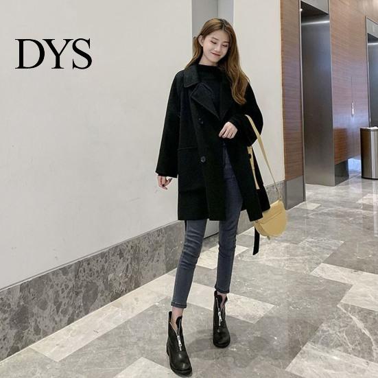 Casual Women Outerwear Fall Winter Woolen Jacket Thick Loose Turn-down Collar OL Commuting Long Coat Double-breasted Mid Length Korean Style Overcoat