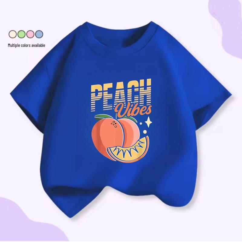 Handbemaltes Pfirsichscheiben Kinder Unisex Slogan T-Shirt