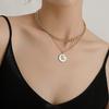 Round geometric queen head pendant necklace female, fashionable and simple temperament double-layer necklace