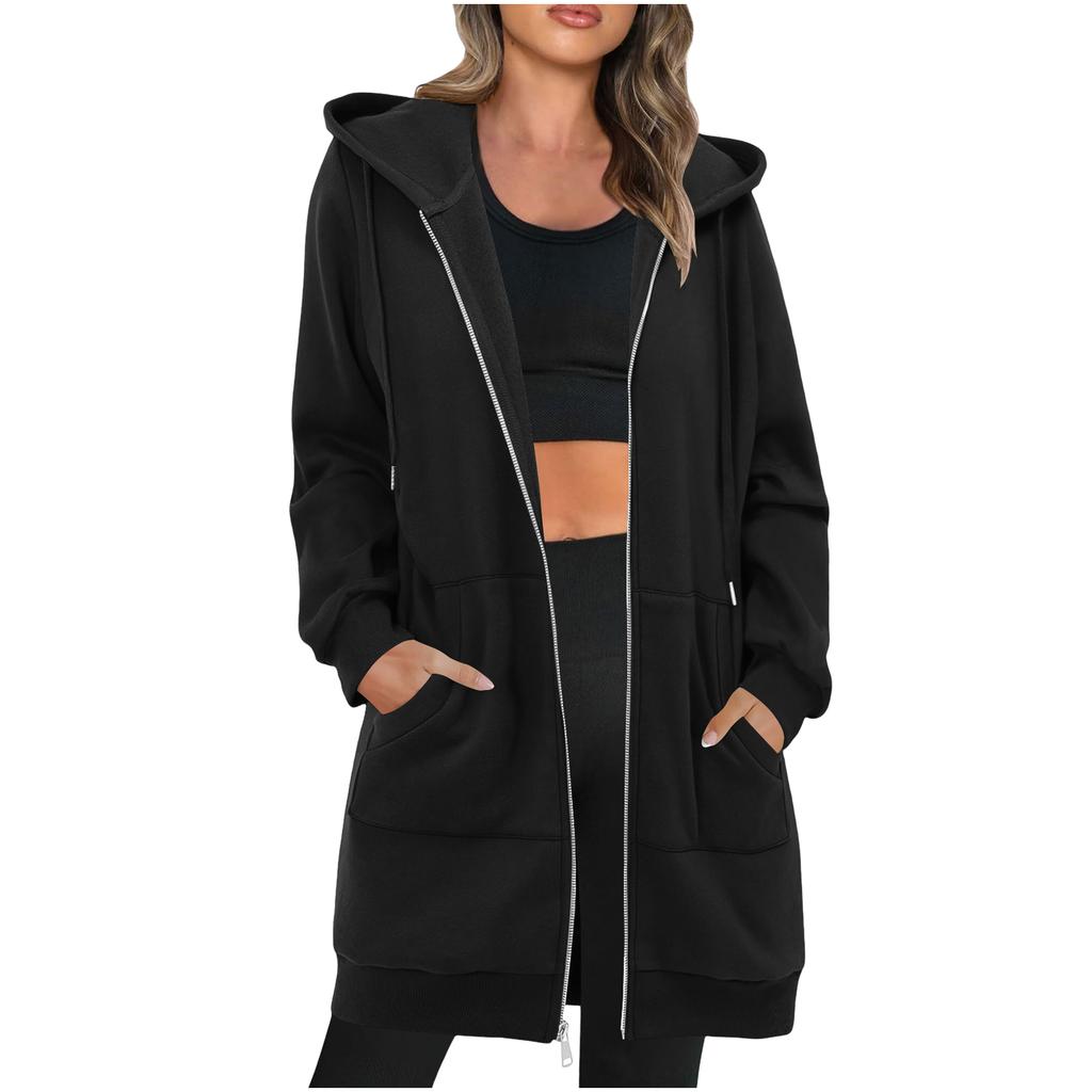 Women's Fashion Zipper Jacket Lightweight Oversized Hoodie Casual Sweatshirt With Pockets