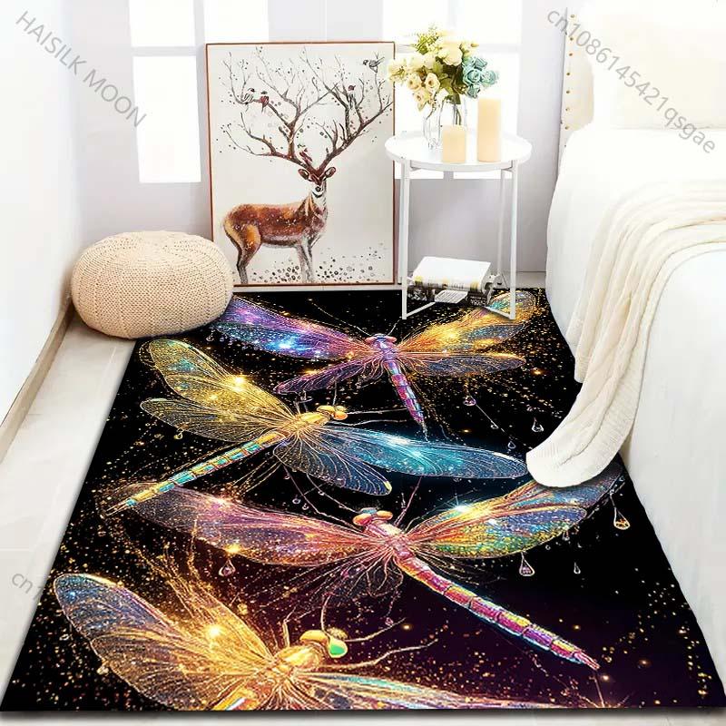 Fantasy Golden Dragonfly Print Carpet for Bedroom Living Room Bedside Sofa Floor Mat Modern Home Decor Area Rug Large Size