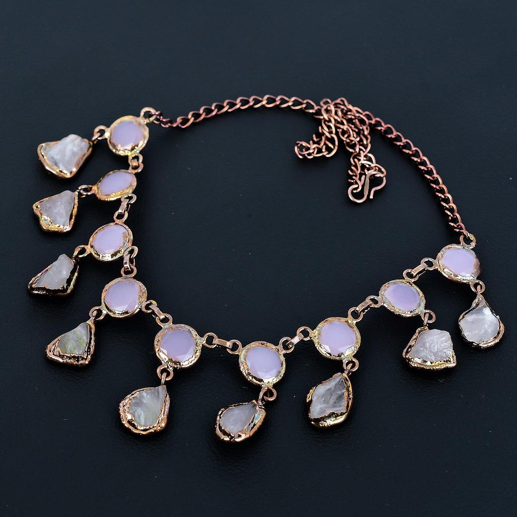 Rose Quartz Handmade Latest Design Jewelry Necklace, Copper Electroformed Gemstone Necklace, Gift For Mother