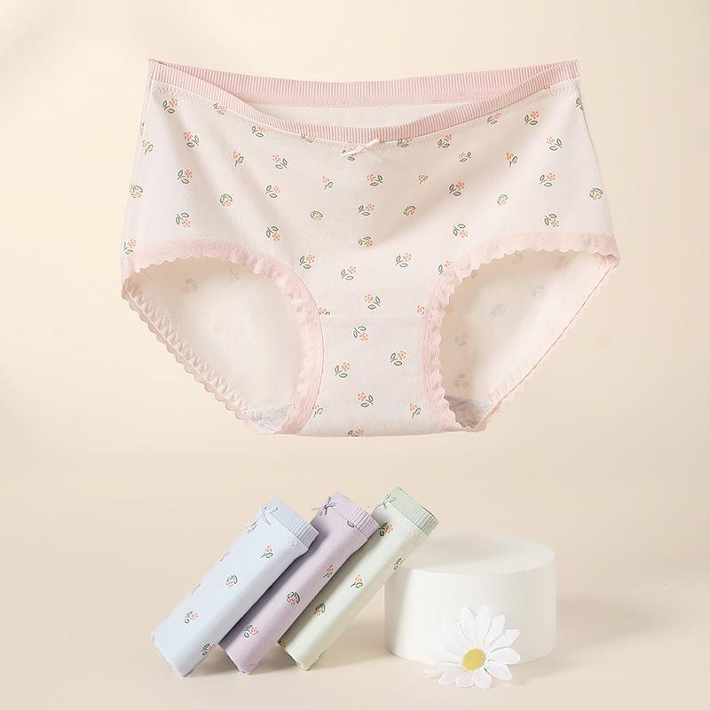 Fentengkan 4-piece Floral Pure Cotton Crotch Waist Triangle Women's Underwear