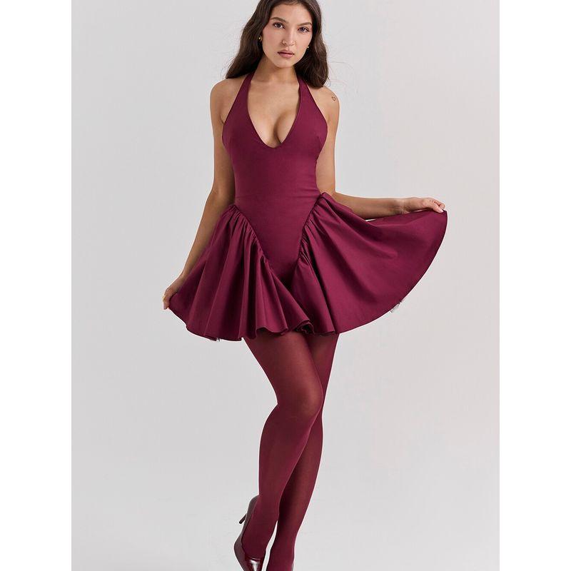 Hot Sexy Deep V Backless Dress Halter Spaghetti Straps