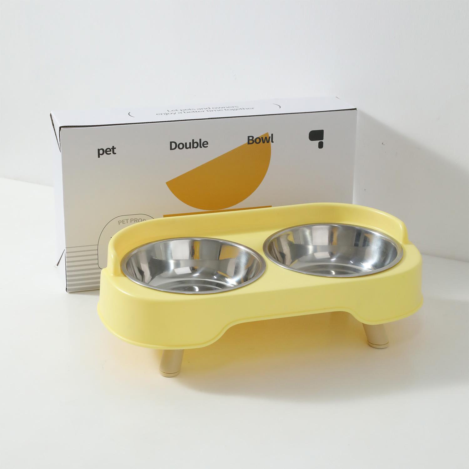 

Pet Eating and Drinking Water Cat Bowl Boxed Sofa Stainless Steel Double Bowl Cat Food Basin Cat Supplies лимонно-жовтий колір