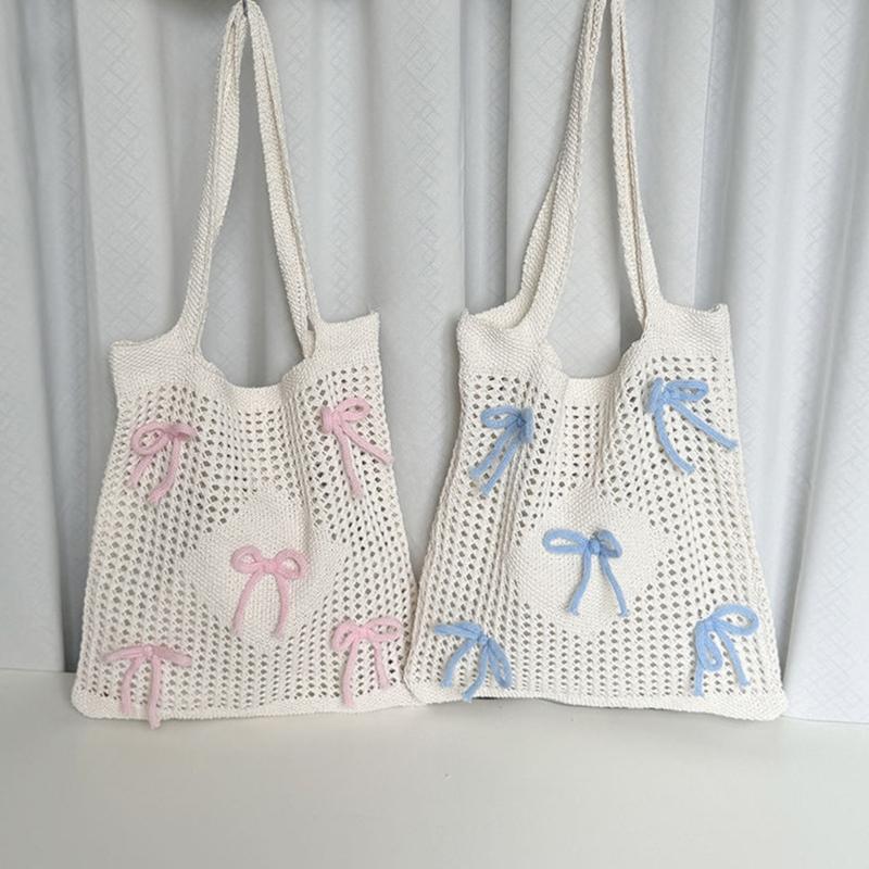 Crochet Toted Bag,Mesh Beach Bag Knit Summer Hoboes Bag Vacation Bohemian Toted Bag for Women Casual Shoulder Handbags