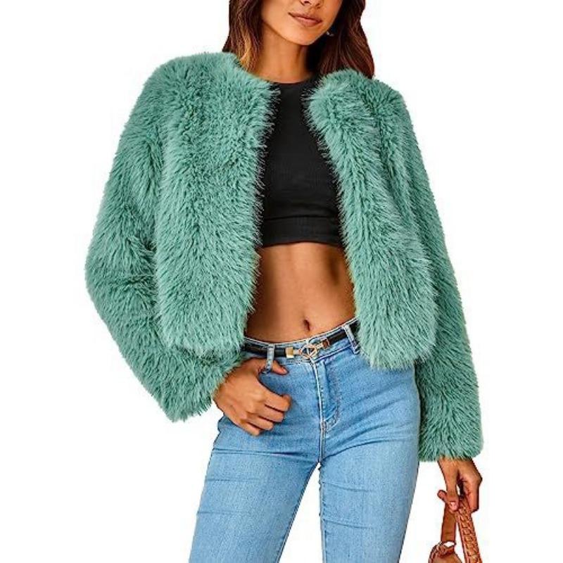 Winter Jacket Short Jacket Faux Fur Long-sleeved Pockets Thermal Jacket Autumn and Winter Clothes