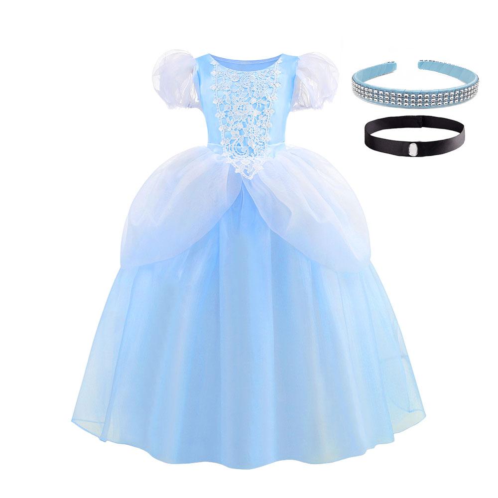 Classic Cendrillon Costume Deluxe Lace Dress Birthday Party Role Play Princess Pretend Fairy Tale Grace Ball Gown for Kids