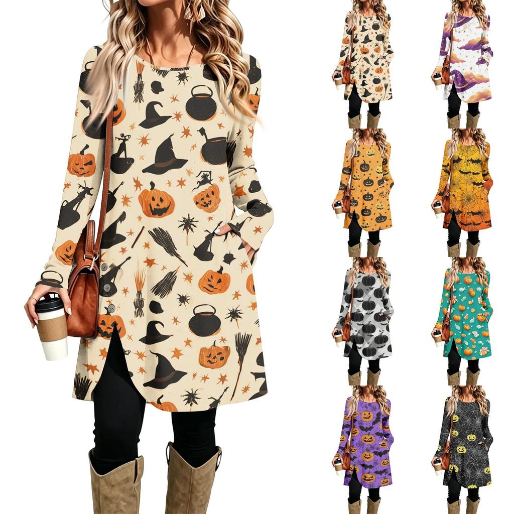 Women's Fashion Casual Printed Long Sleeve Round Neck Dress