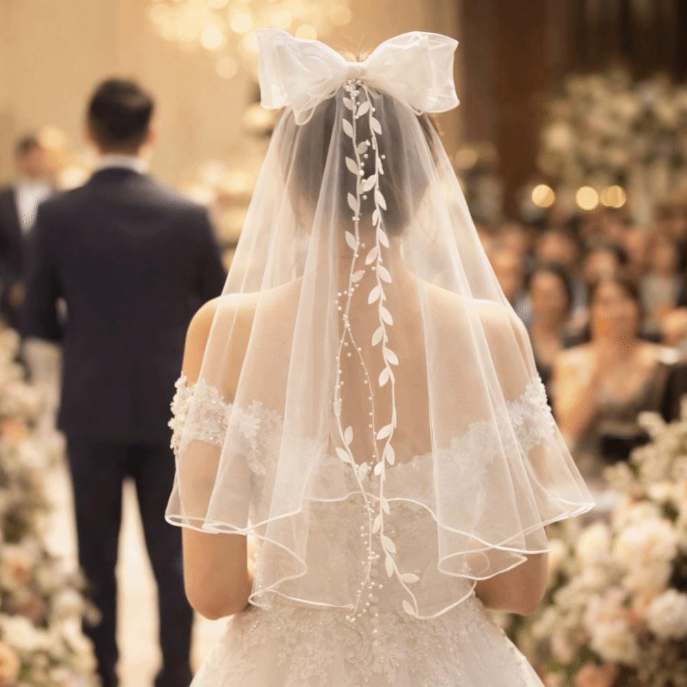 Mesh Bridal Veil Two Layer Bow Veils Simple Wedding Veils  Women/Girls