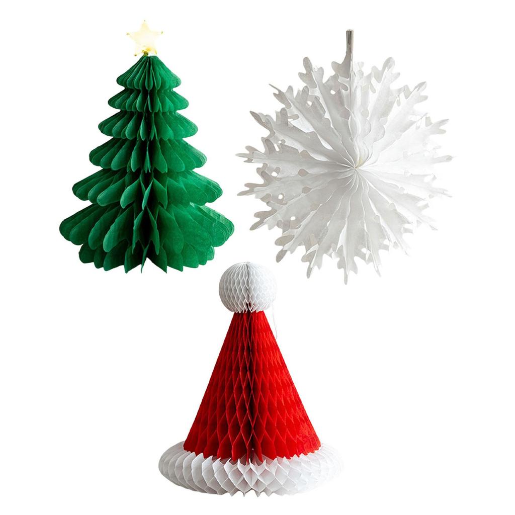 3x Christmas Paper Honeycomb Ornaments 3D Crafts Reusable Multipurpose Decorative Hanging Decorations for Celebration Holiday