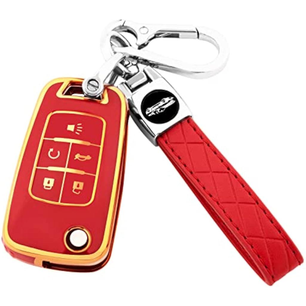 For Chevy Key Fob Cover with Keychain,Premium TPU Full Protection Key Case Shell for Equinox Camaro Cruze Malibu Impala Spark Sonic GMC