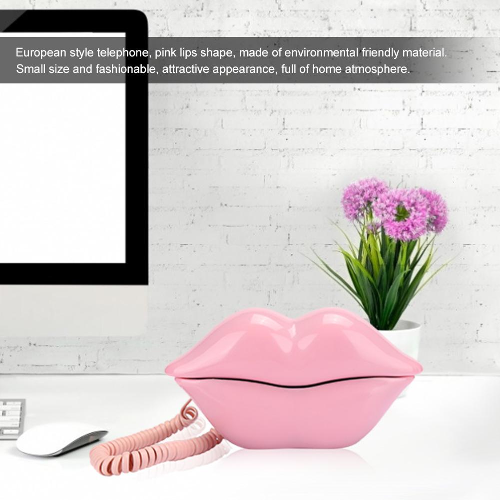 European Style Home Telephone Fashionable Pink Lips Shape Desktop Landline PhonePink
