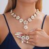 2026 Vintage Flower Pearl Necklace Earrings Two-piece Design Premium Bridal Wedding Jewelry Set
