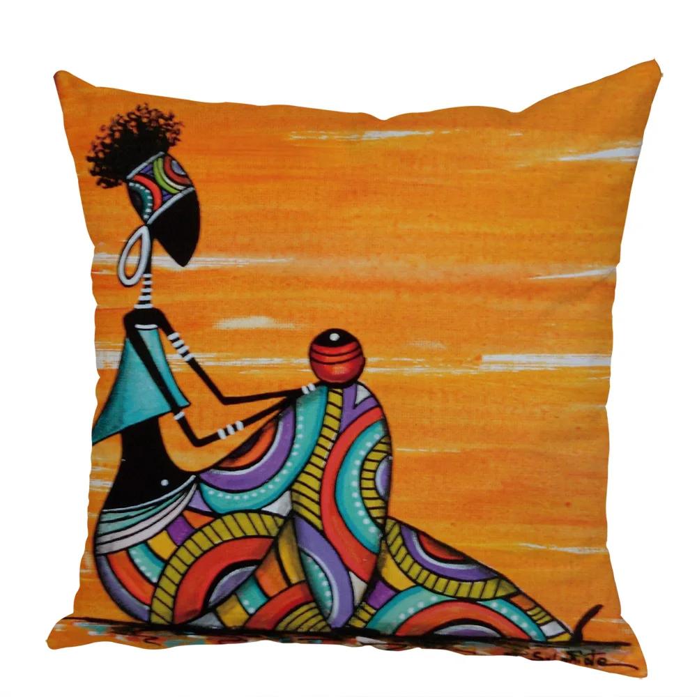 Peach Skin Cushion Cover 45x45cm Abstract Painting Africa Life Pillowcase African Woman Home Decor Gallery Exotic Pillow Case
