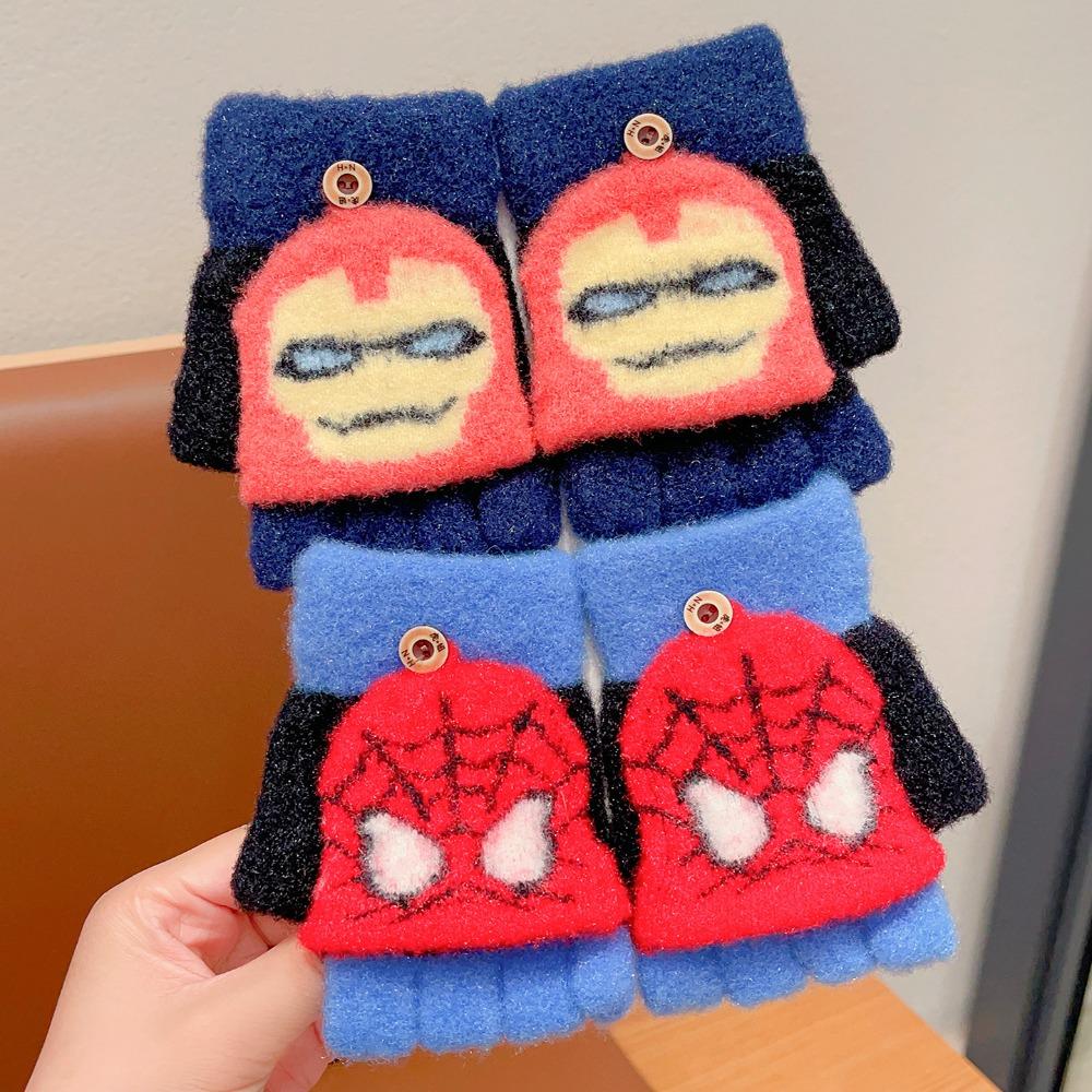 Marvel Kinderhandschuhe Winter Warm Halbfinger Fäustlinge Jungen Mädchen Spider-Man Iron Man Captain America Cartoon Schreibhandschuhe