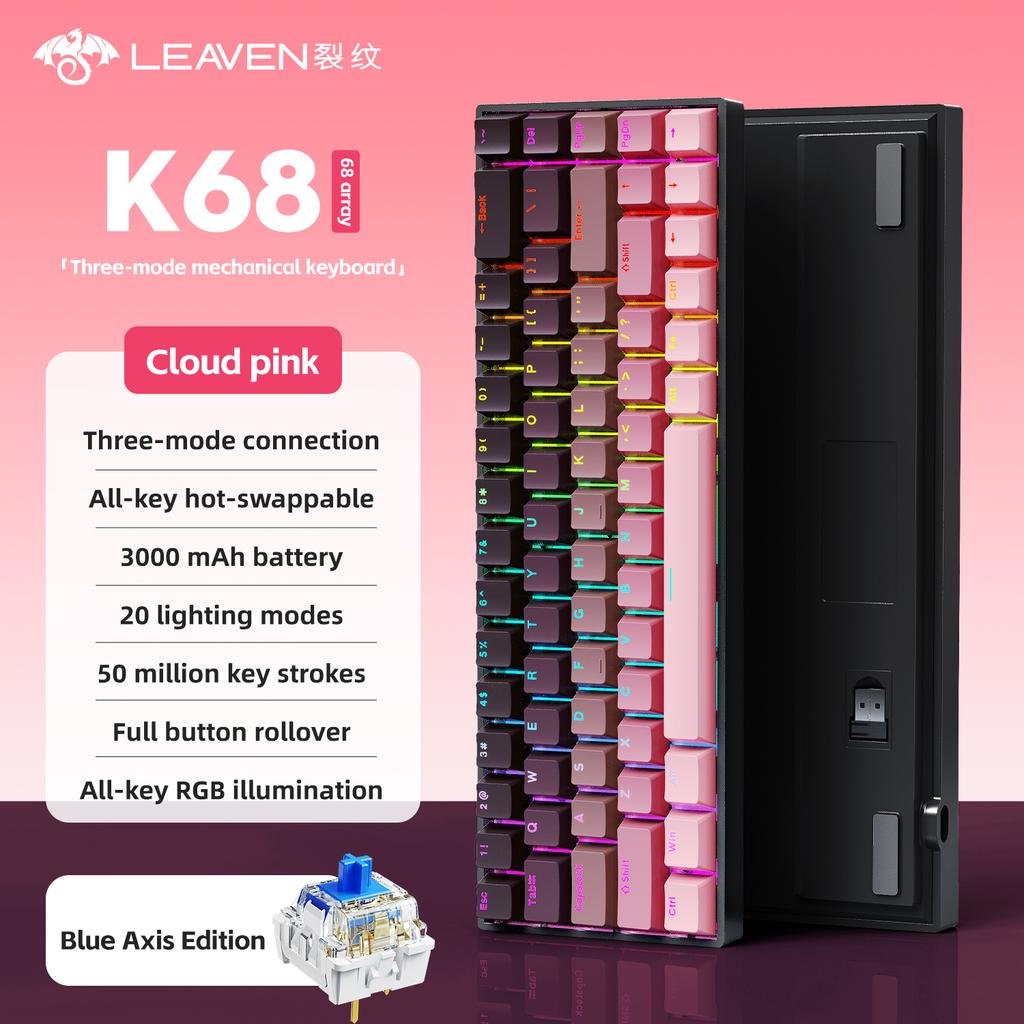 Customizable 68-Key RBG Backlit Wired Mechanical Keyboard 2.4G+BT Hot Swappable Low Profile Plastic Keys for Gaming Computer