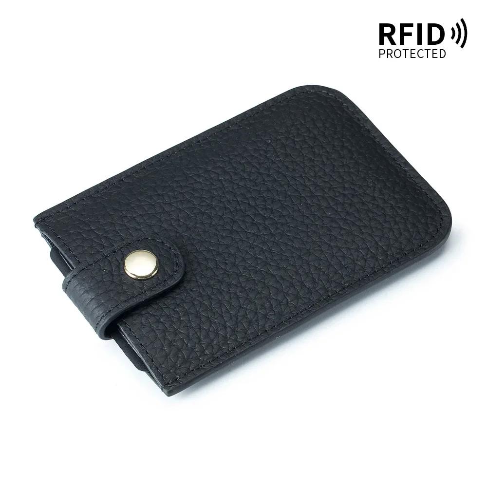 Fashion Genuine Leather ID Credit Card Holder RFID Protecter Cover Solid Color Thin Pocket Wallets Case Badge Holder UNISEX