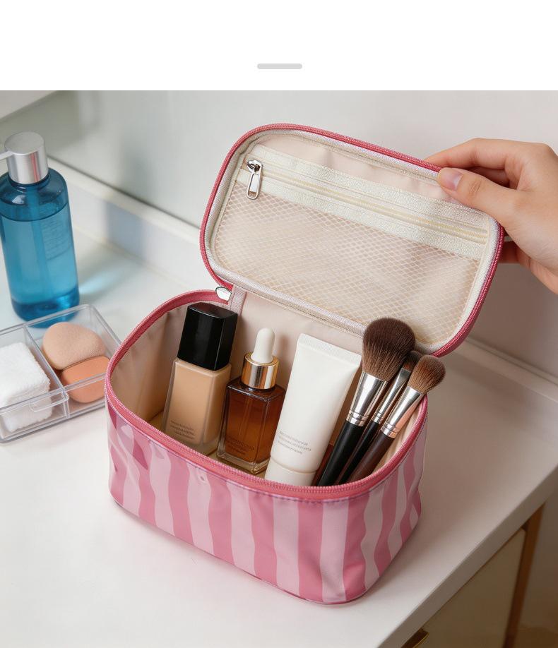 Color-Block Striped Makeup Bag: Large, Waterproof PVC Toiletry and Travel Storage Bag