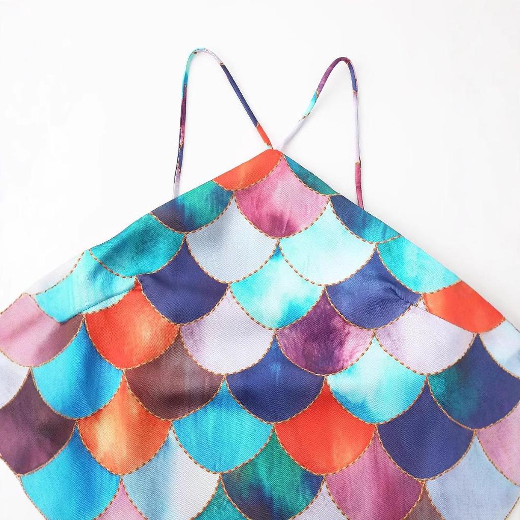 2025 Spring Women's European-American Style Satin Print Halter Dress