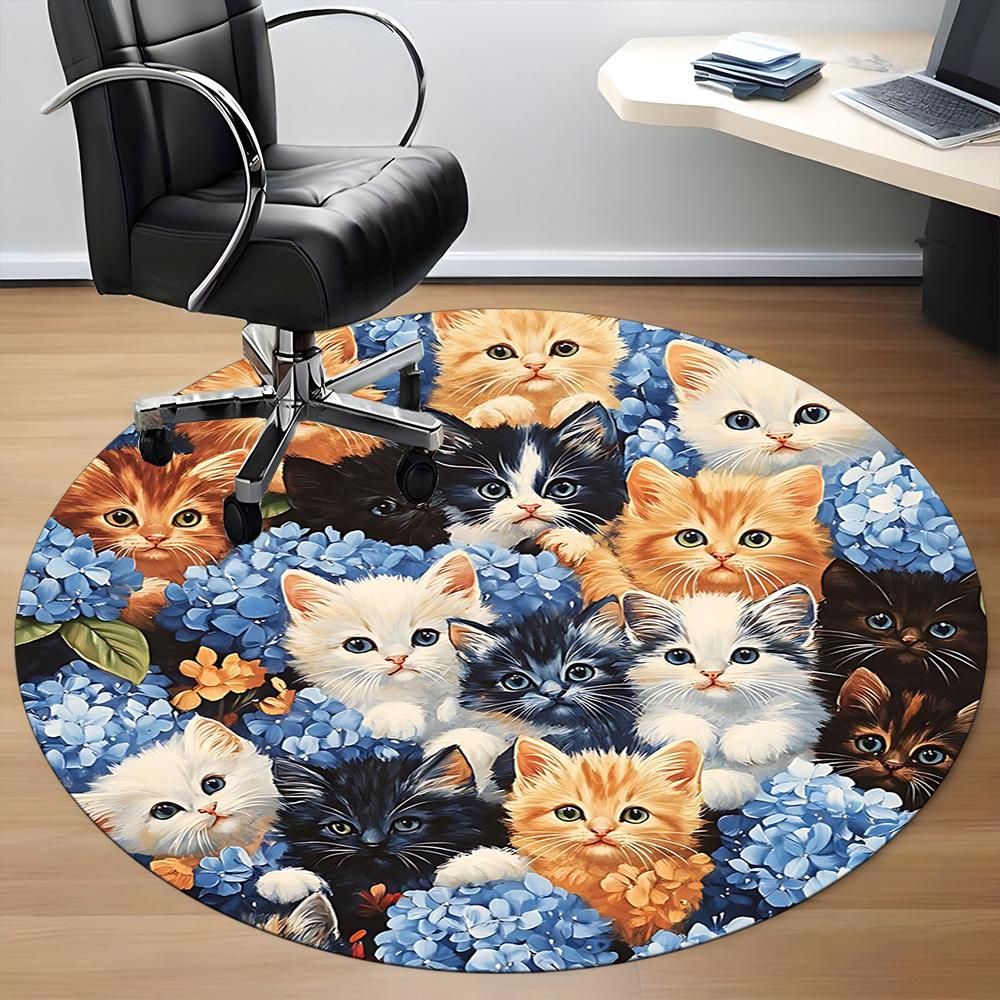 1pc Cat Flowers Office Round Rug, Carpet for Office, Gaming, Lightweight Round Floor Mat yy260208078