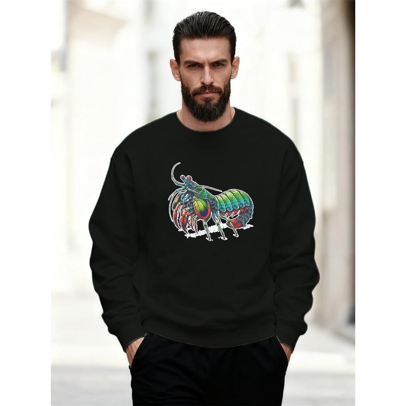 Men's Colorful Mantis Shrimp Pattern Casual Crew Neck Sweatshirt