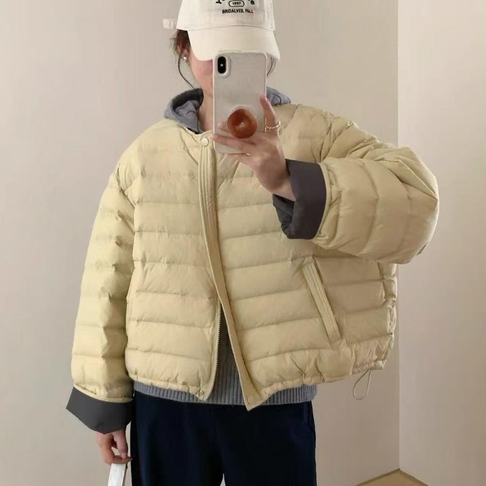 Autumn and winter light women's European down jacket small short loose round neck thin white duck down jacket