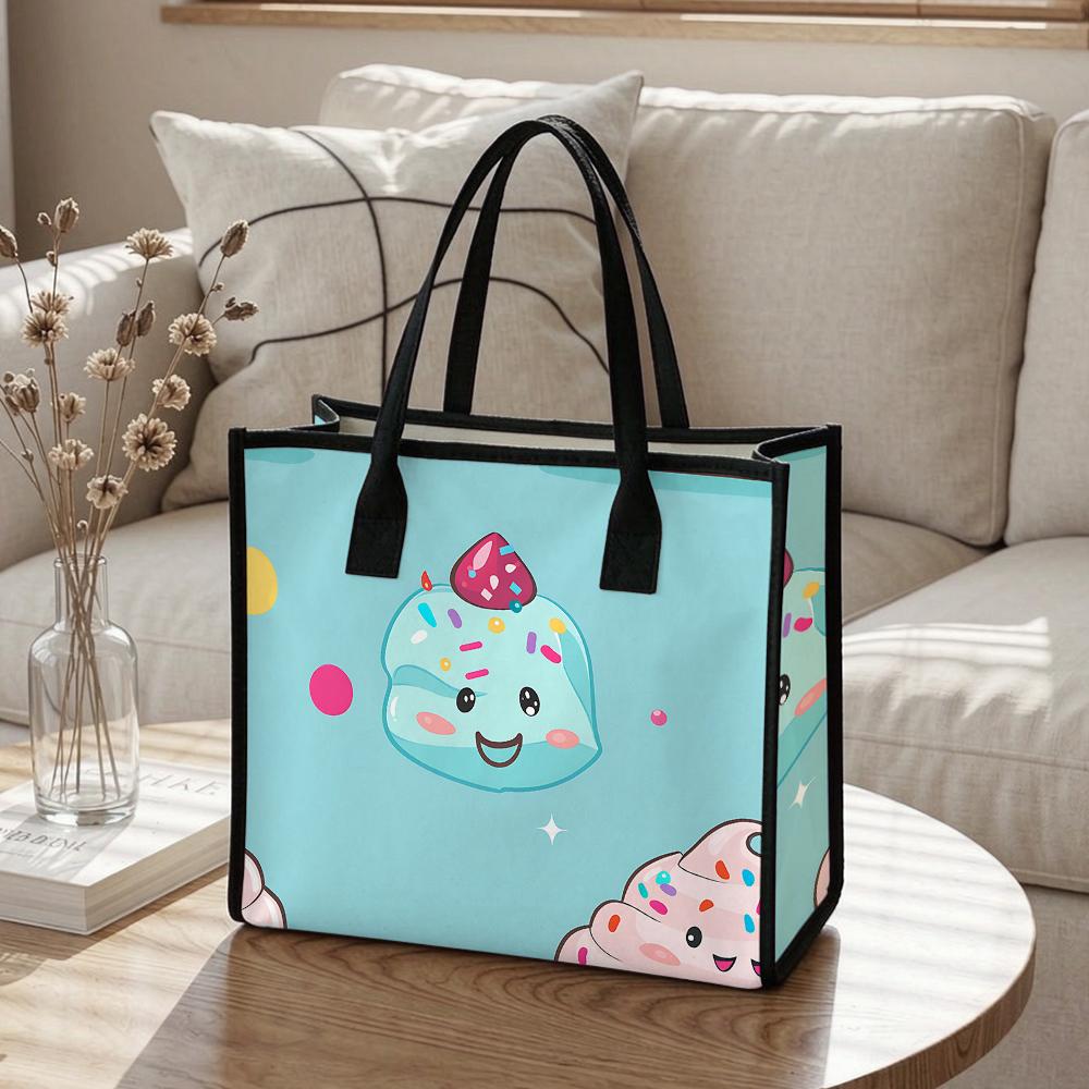 Cute Cartoon Ice Cream Portable Tote Bag Fashion Large Capacity Casual Handbag for Daily Use Shopping Travel