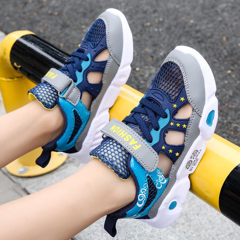 Boys hollow sneakers mesh breathable sneakers spring and autumn fashion new middle-aged and older children's non-slip and lightweight running shoes