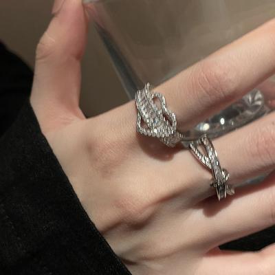 Love High-End Cross Zircon Ring Women'S Niche Design Index Finger Ring Light Luxury Exquisite Open Ring