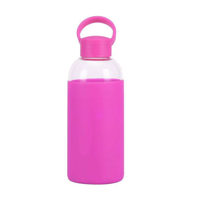 Sports Portable Water Cup With Silicone Cover, Student Couple Easy Cup High Borosilicate Glass Water Cup