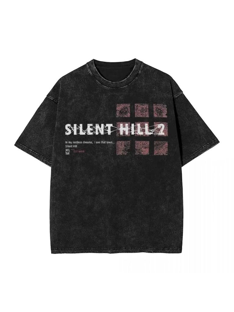 Washed T-shirt Heaven Night Hip-Hop T-shirt Street Style Short Sleeve Printed Top Unisex