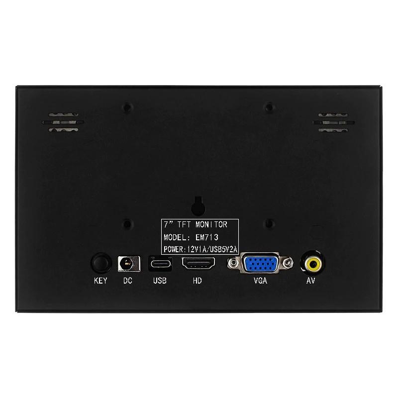 7 Zoll 1024x600 LCD IPS Tragbarer Monitor HDMI-kompatibel VGA AV-Eingang DC Typ-C Stromversorgung Bildschirm für PC Laptop Kamera
