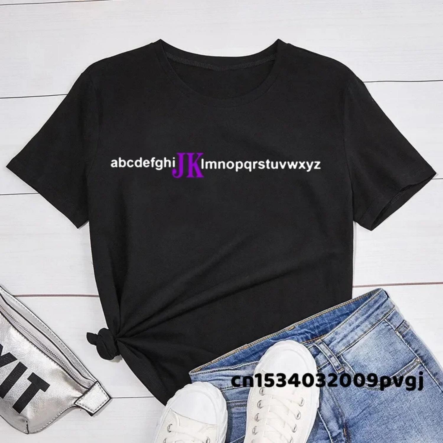 Korean Fashion Jungkook T Shirt Women Men Summer Letter Pritn Tee Shirt Short Sleeve Kpop T Shirts Streetwear Clothes S чёрный