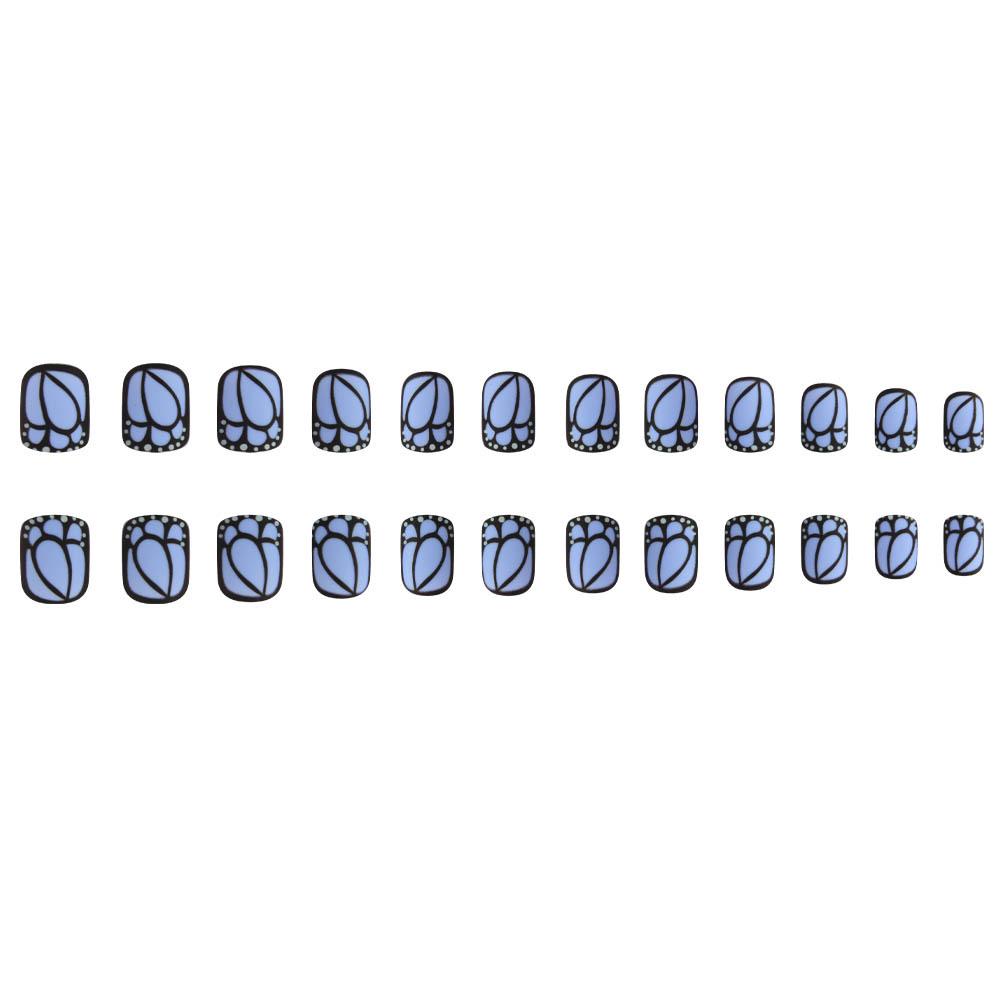 Spring/Summer Blue Butterfly Frosted False Nails - 24 Piece Set: Short, Square, Removable, Girly, Simple, and Cool.