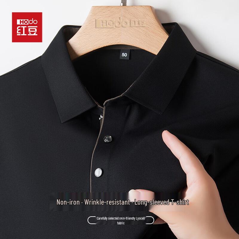Hongdou Men s Anti-Wrinkle Long-Sleeve Polo T-Shirt M